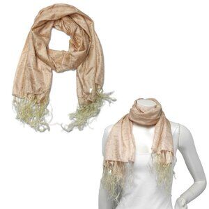 Silk Blend Textured Scarf Shawl Wrap Tassels Gold Yellow